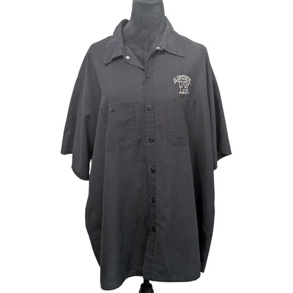LUCKY 13 Red Kap Pinup Work Shirt 3XL Black Rockabilly Tattoo Garage Shirt - Picture 1 of 8